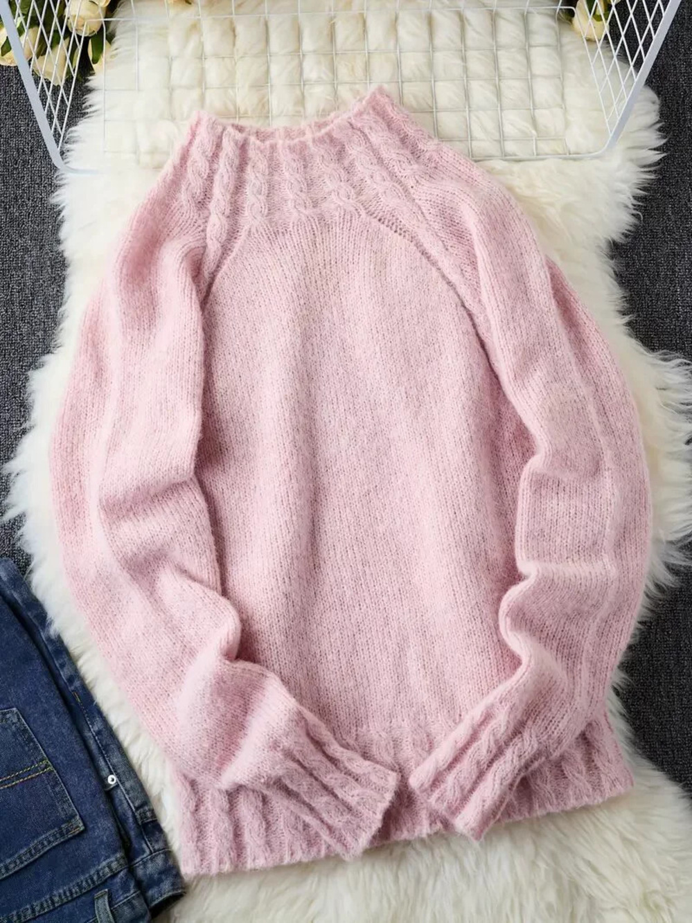 ZARA Mock Neck Solid Color Versatile Pullover Sweater Fall Winter